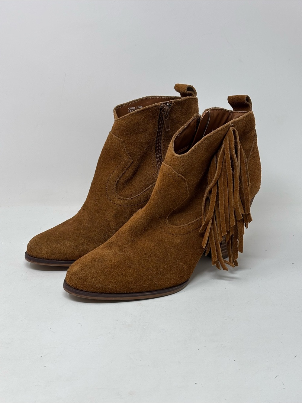 Steve Madden Ohio fringe leather heeled ankle booties brown size 7.5